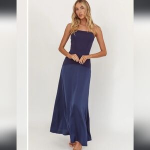 Star Avenue Strapless Drop Waist Maxi Dress Navy